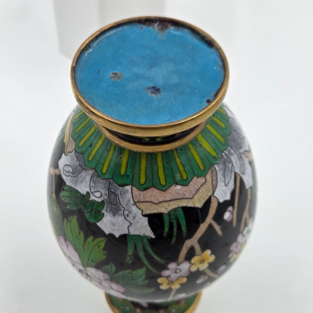 Jingtai Cloisonné Enamel Peony Motif Ruyi Border Bud Base - Picture 13 of 14